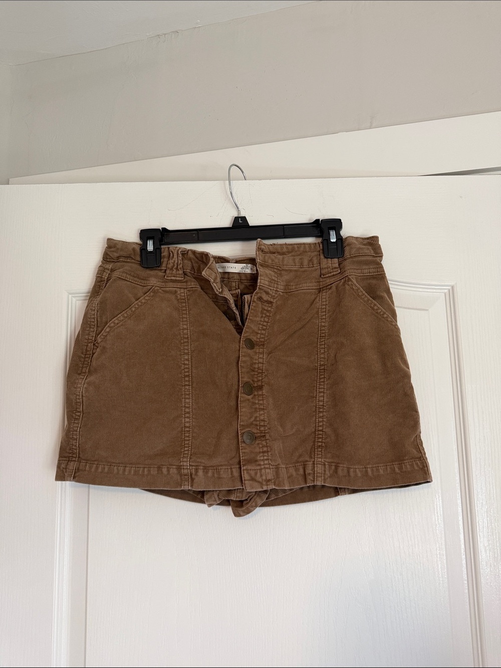 Altar’d State Corduroy Button-Front Mini Skort - Brown